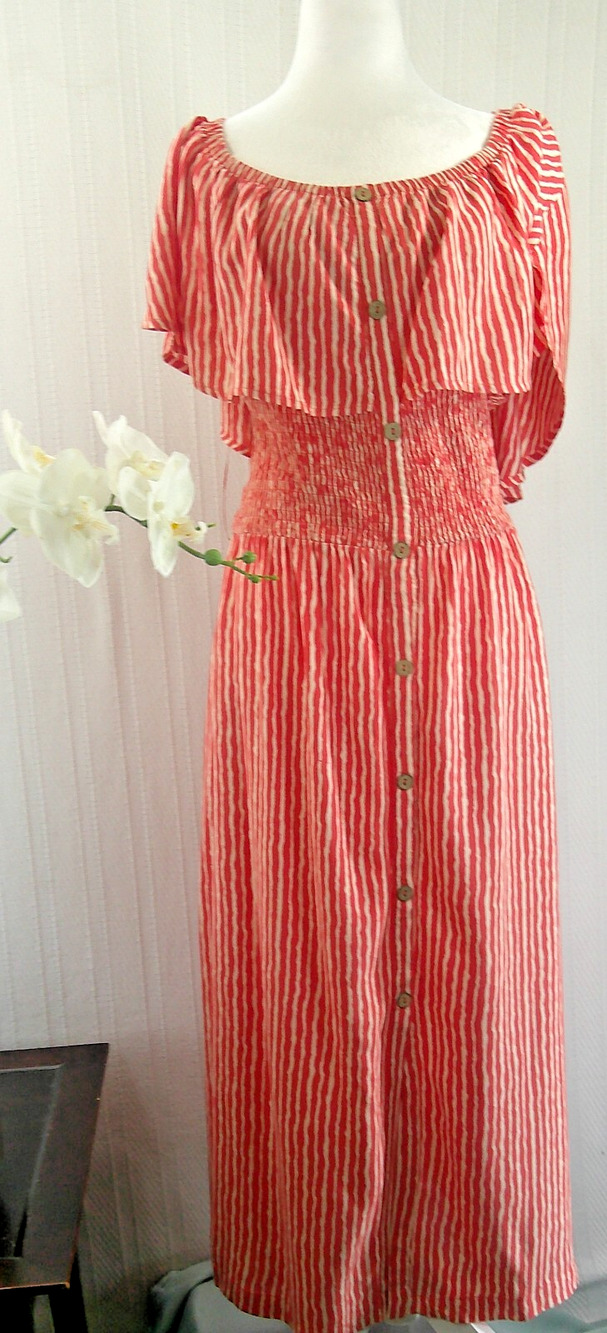 ODDY Red White Stripe Summer Midi Dress Women's Plus 2XL